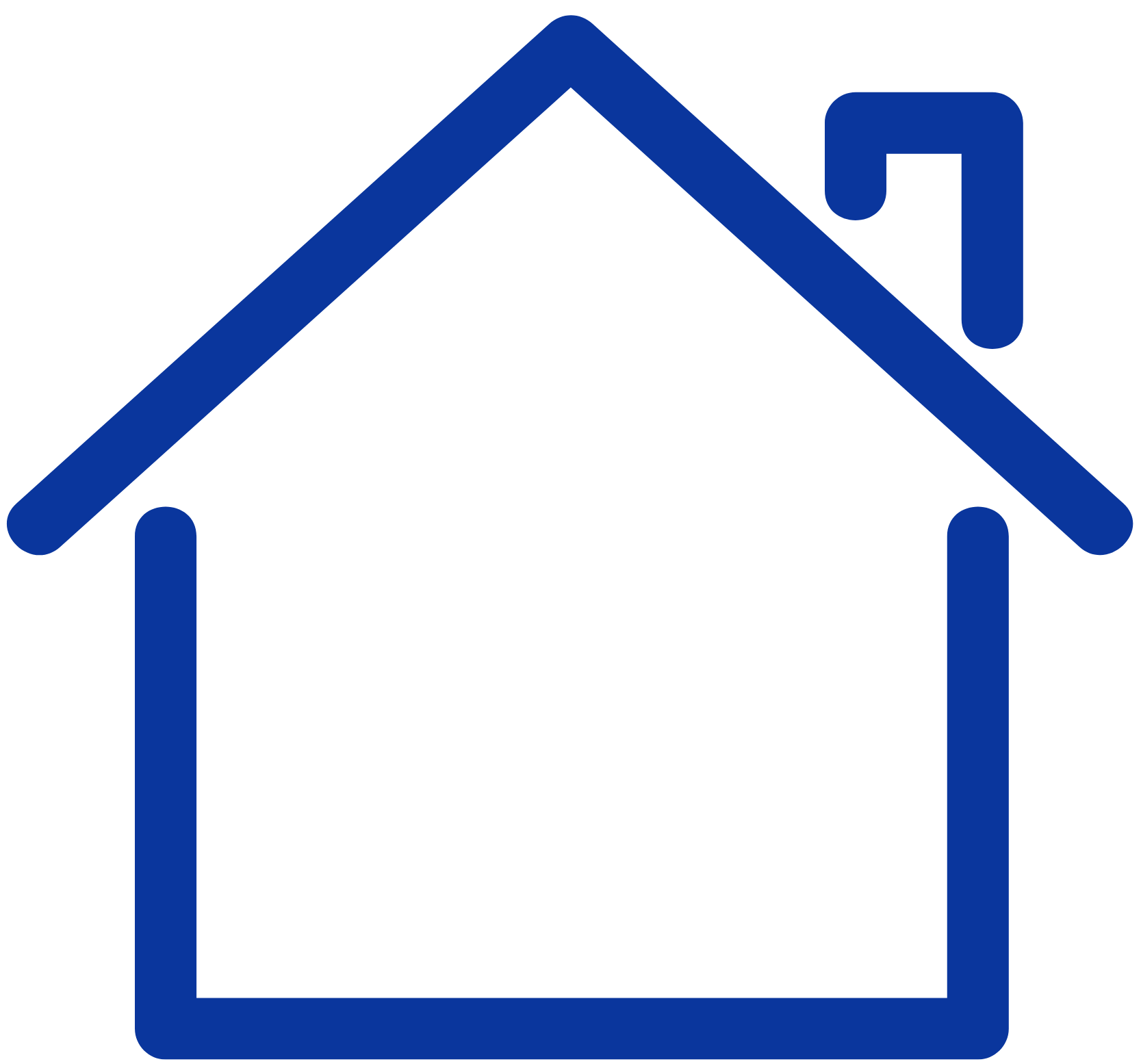 Icon image of blue house outline for homes 