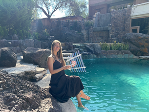 woman by the pool