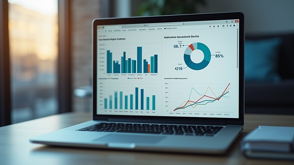 Close-up view of a laptop screen showing marketing analytics and graphs