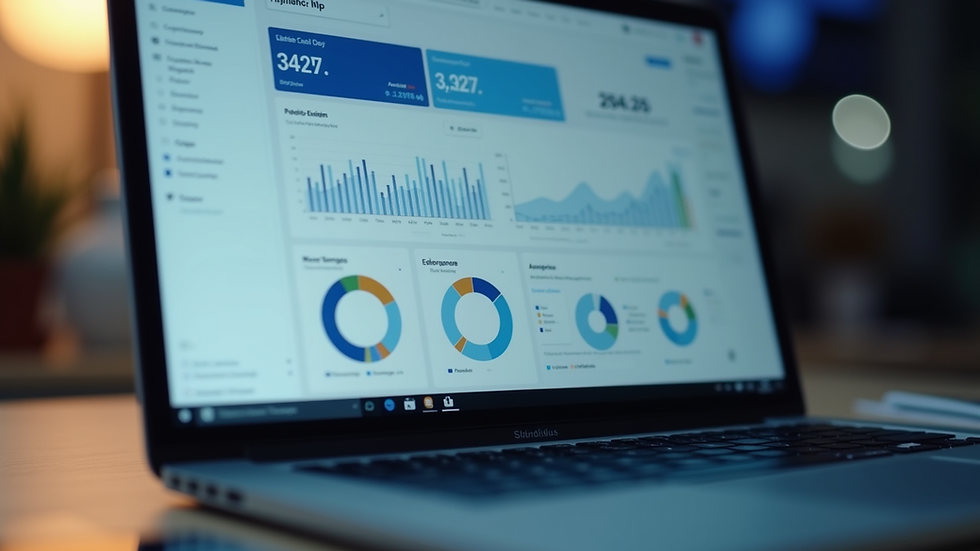 Close-up view of a laptop screen showing AI analytics dashboard