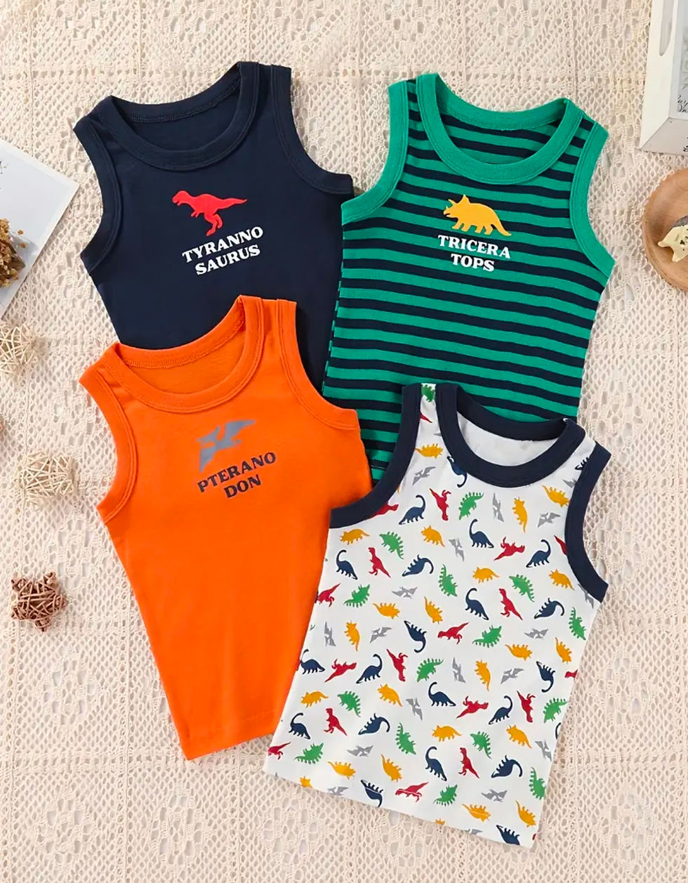 4er-Pack Baumwoll Tanktops für Jungen Ärmellose Shirts