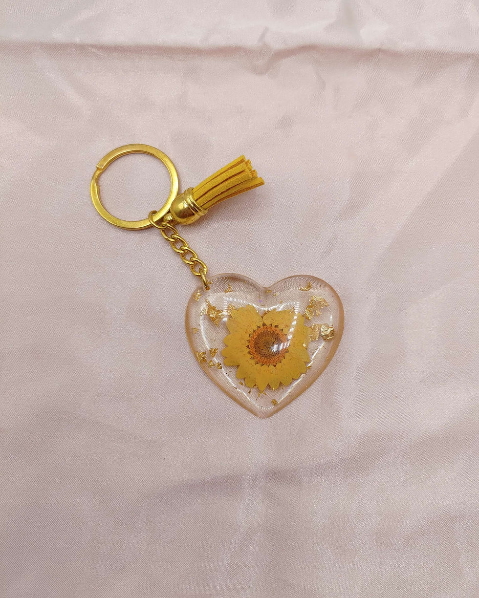 Miniature : Porte clés cœur Fleurs et feuilles doré