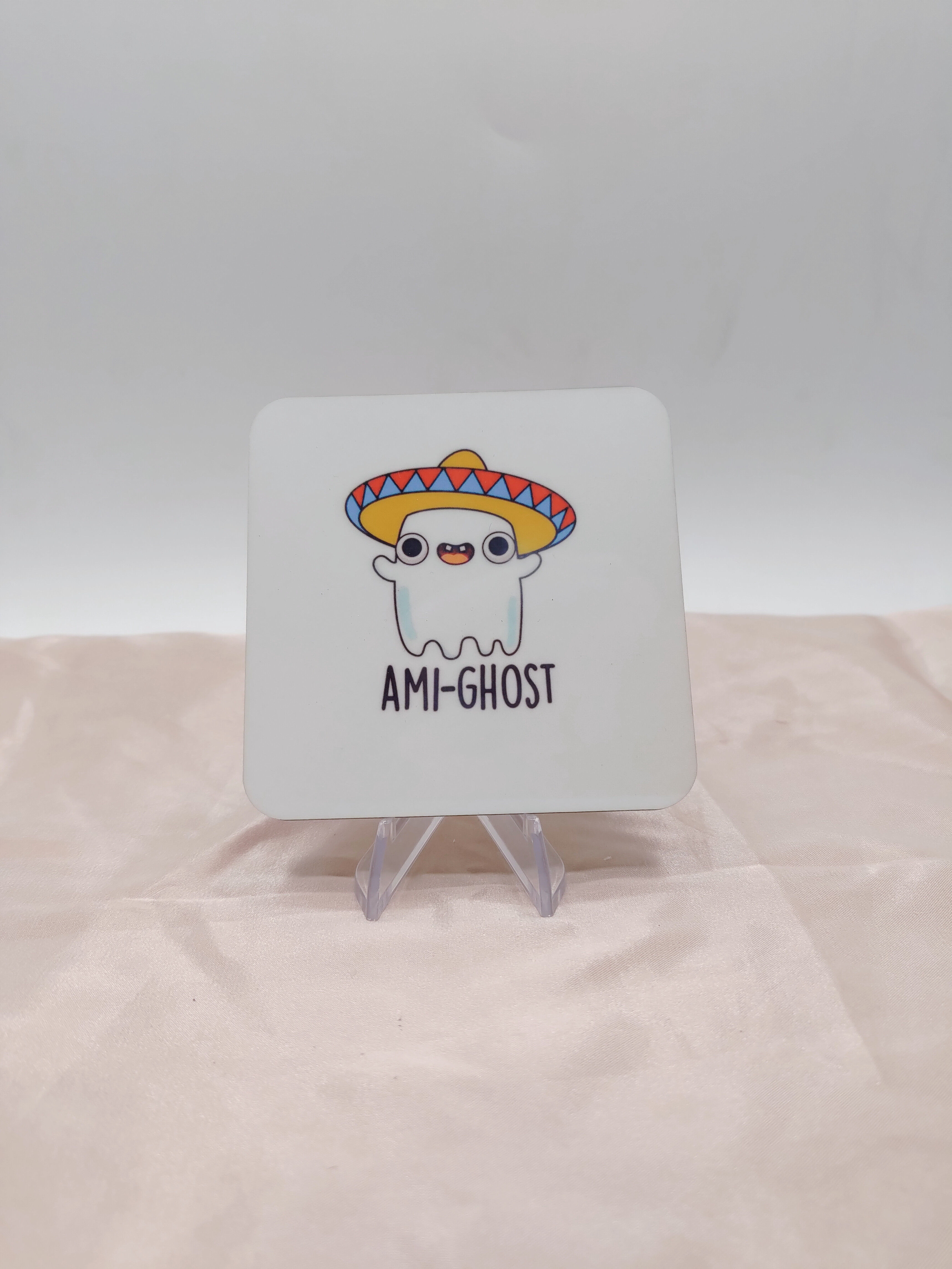 🧊 Sous-verre carré en liège sublimé – Ami-Ghost