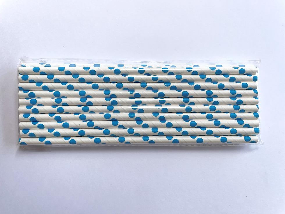 Canudos de Papel Colorido (Branco com Bolinhas Azul) - 20 unidades