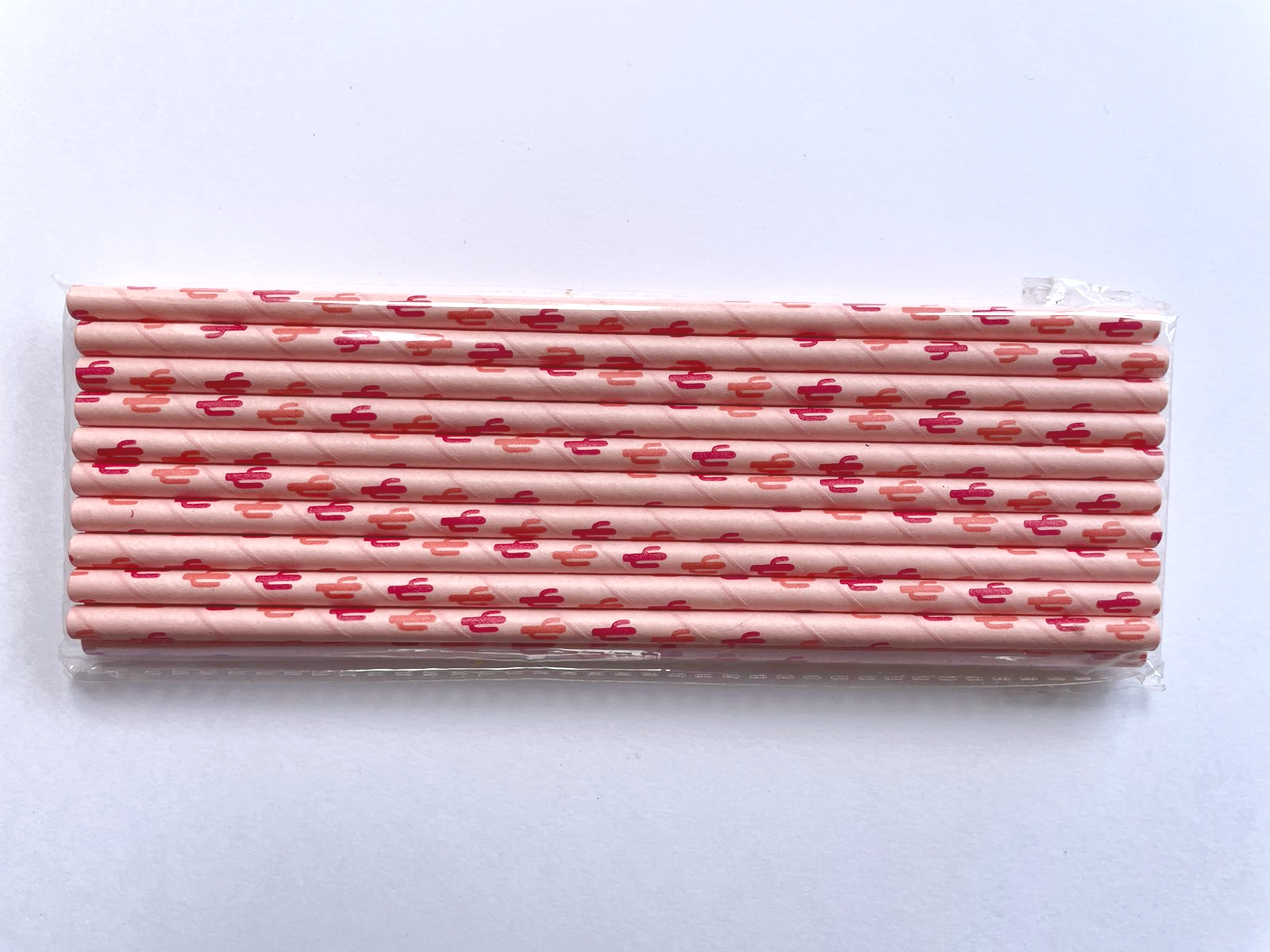 Canudos de Papel Colorido (Rosa com Cactos) - 20 unidades