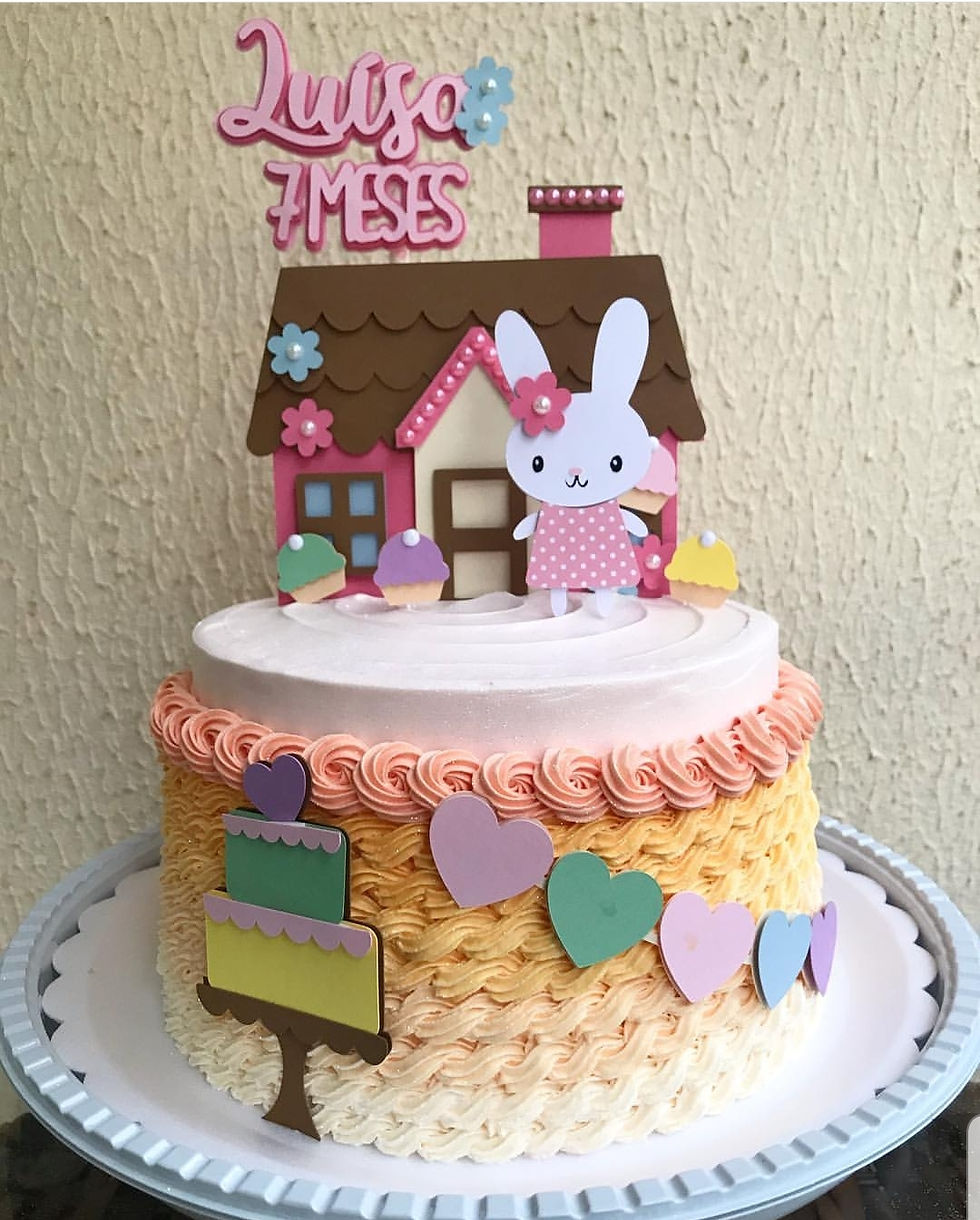 Topo de Bolo Coelho Páscoa Casa - Arquivo de Corte