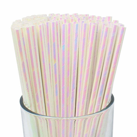 Canudos de Papel Holográfico  (BRANCO) - 25 unidades