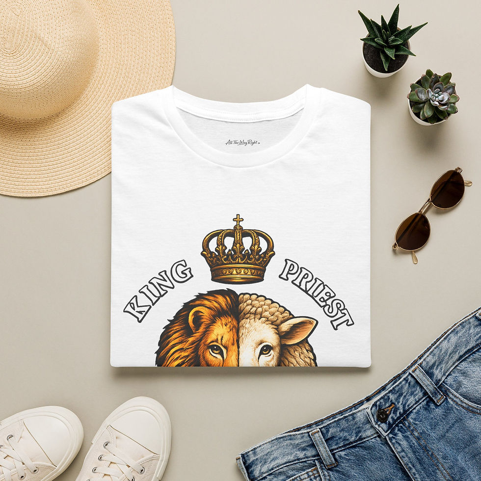 Thumbnail: King & Priest Lion-Sheep Graphic T-Shirt — Christian Faith Crown Design