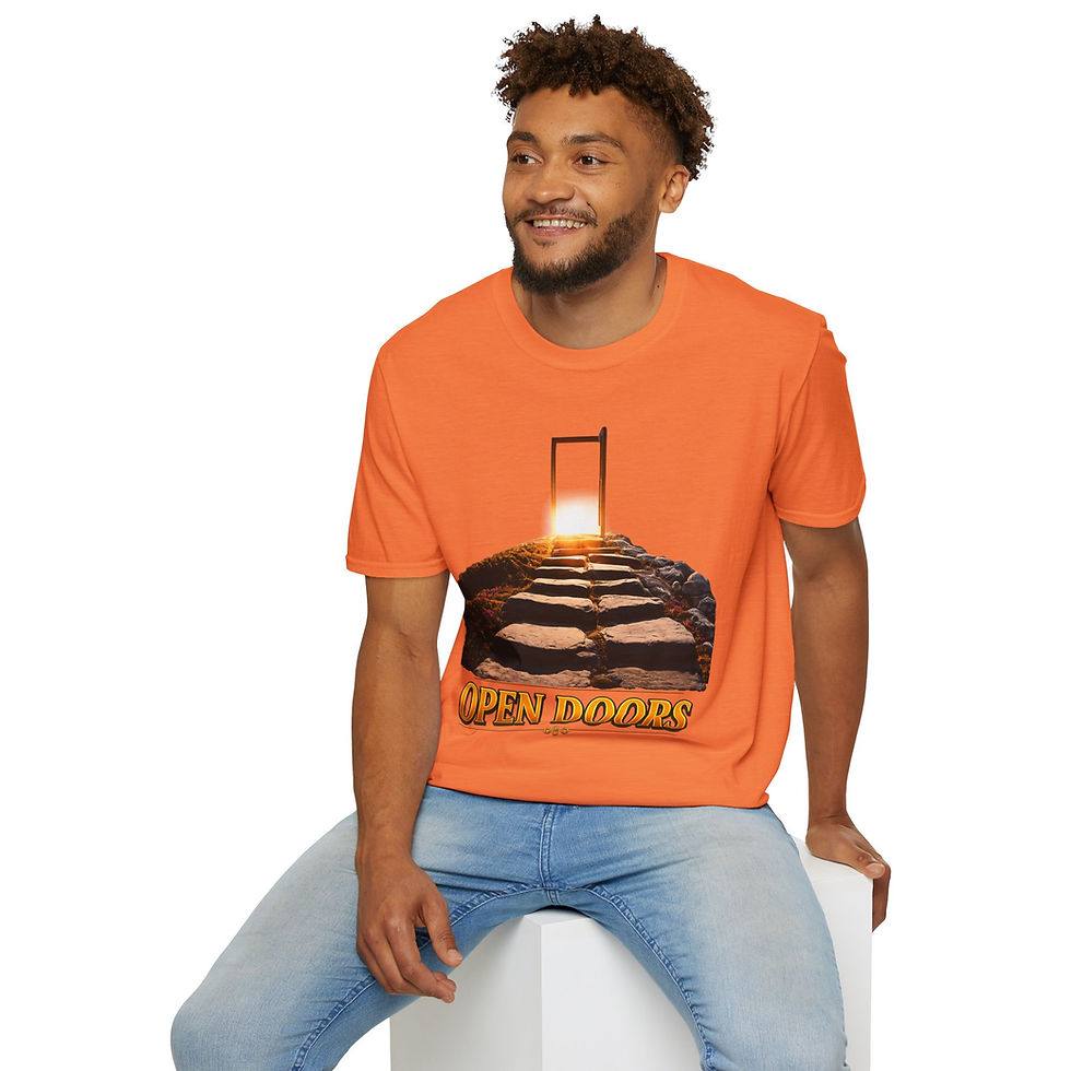 Thumbnail: T-Shirt — Gateway to Light Graphic Tee (Stairway & Doorway Inspirational Design)