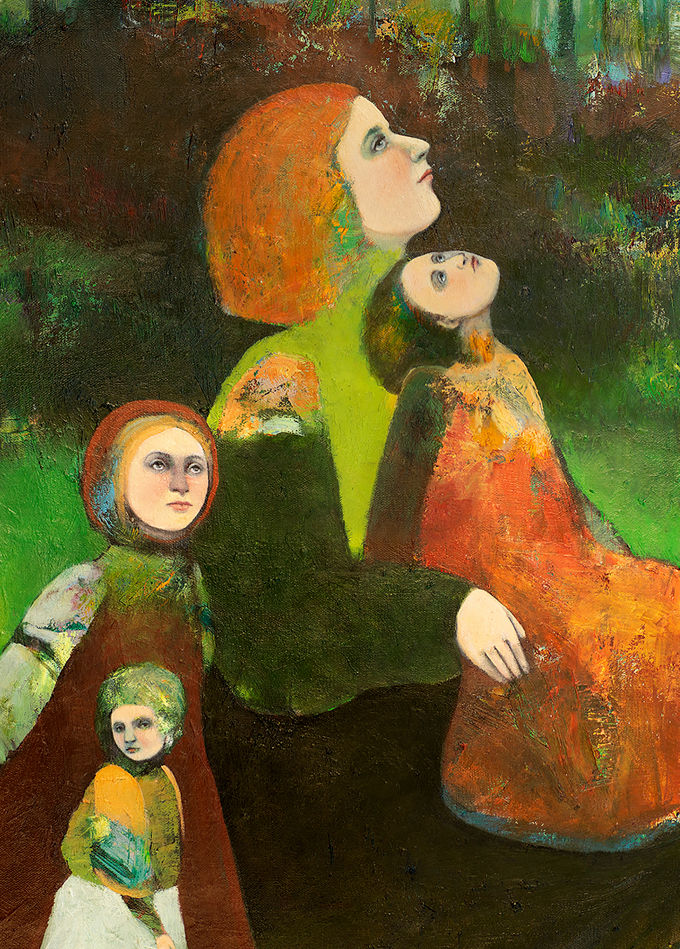 Thumbnail: "Anticipation of the Comet" A Jewel-toned Fantasy Art Print in Frame 23x15"