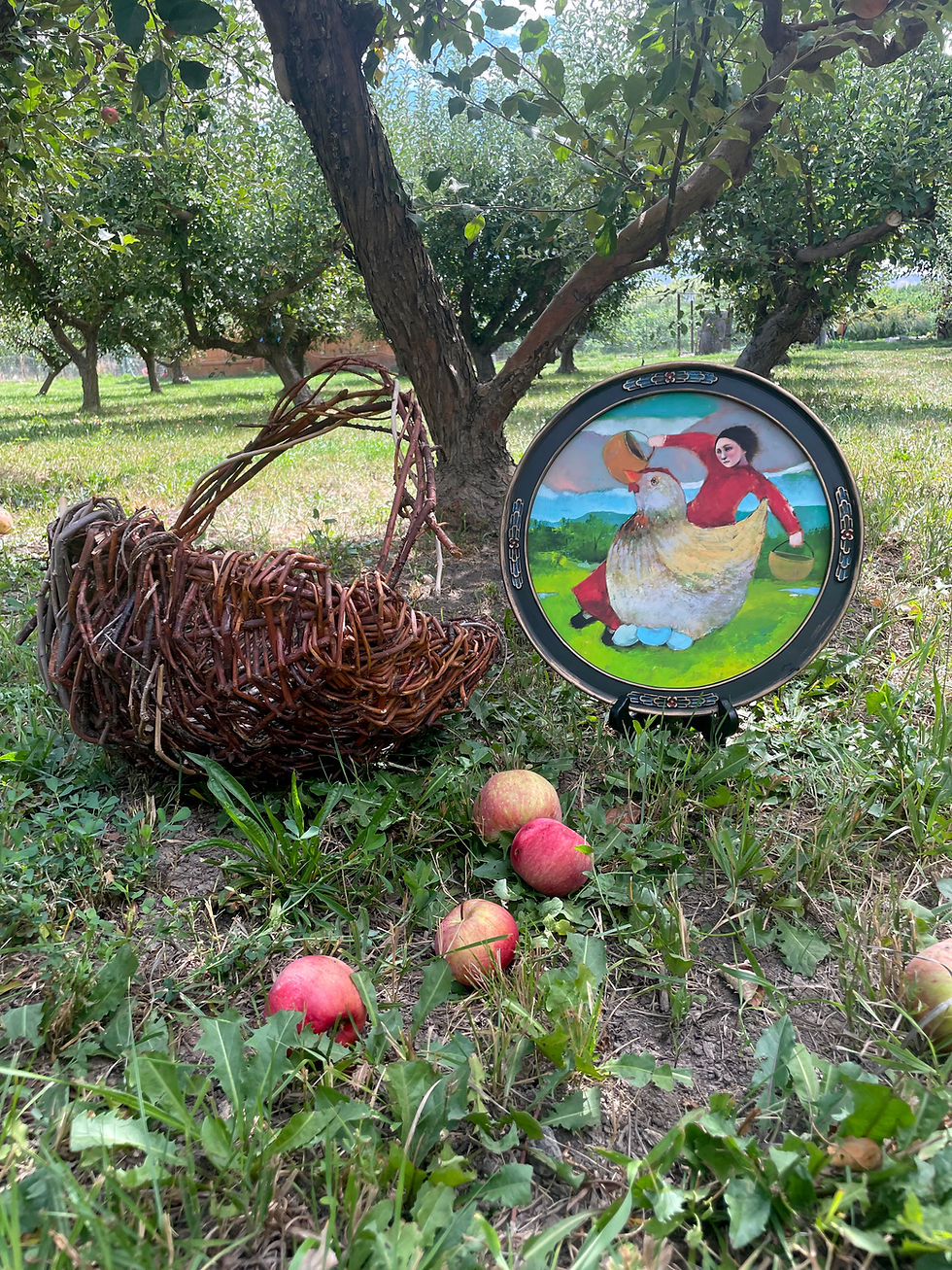Thumbnail: "We're Going to Need a Bigger Basket" Chicken Art Print Framed 13.5" round