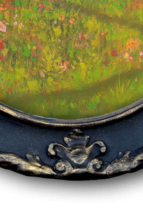 Thumbnail: "Obviously Not Impressed" small framed art print of a horseback dreamscape 11x9"