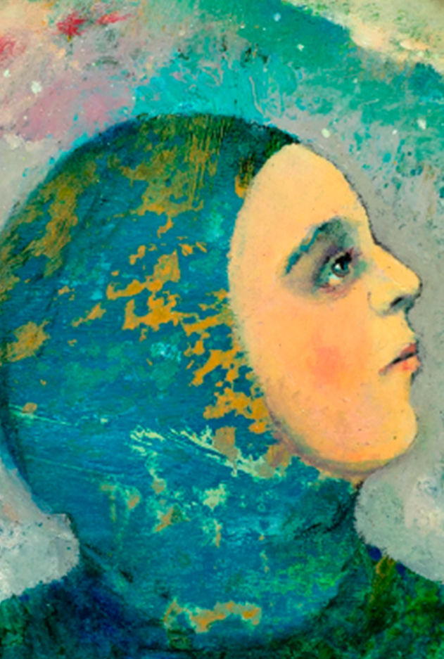 Thumbnail: "Star Gazer" Celestial portrait in small unique frame. Astrological Cosmos 8x7"