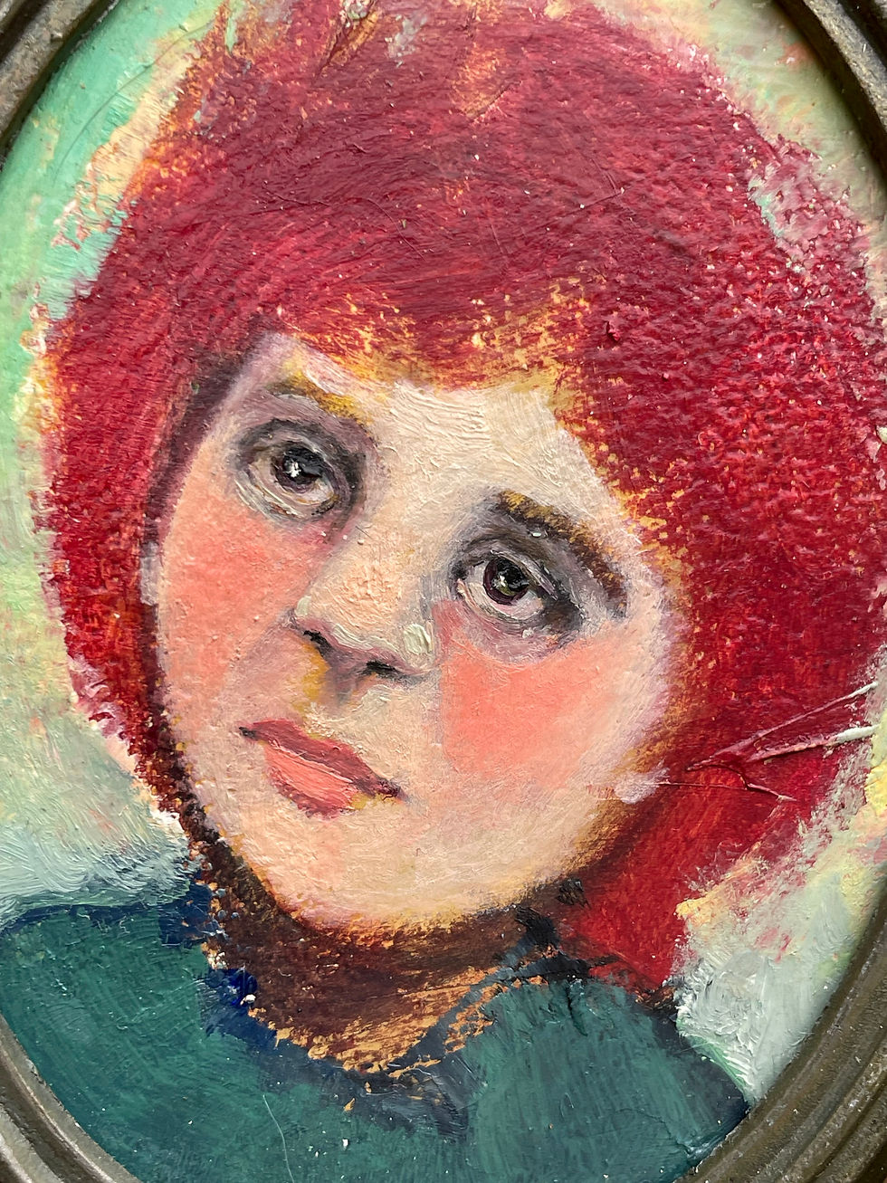 Thumbnail: "Fiery Thoughts" framed original oil painting portrait 4x6"