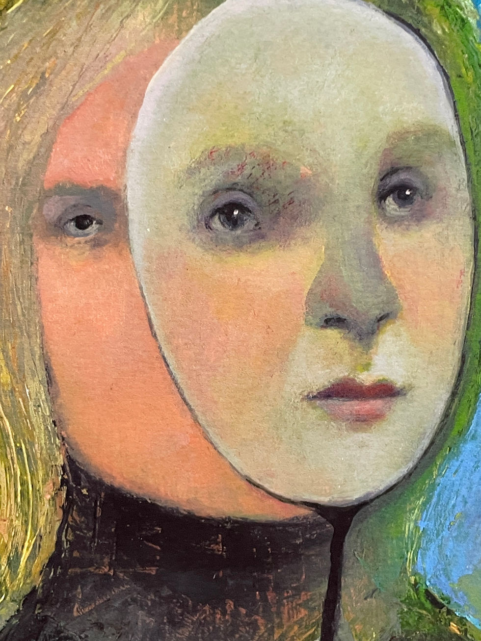 Thumbnail: "Unmasked" Surreal Art Print Portrait in Hand Painted Frame 13.5" round