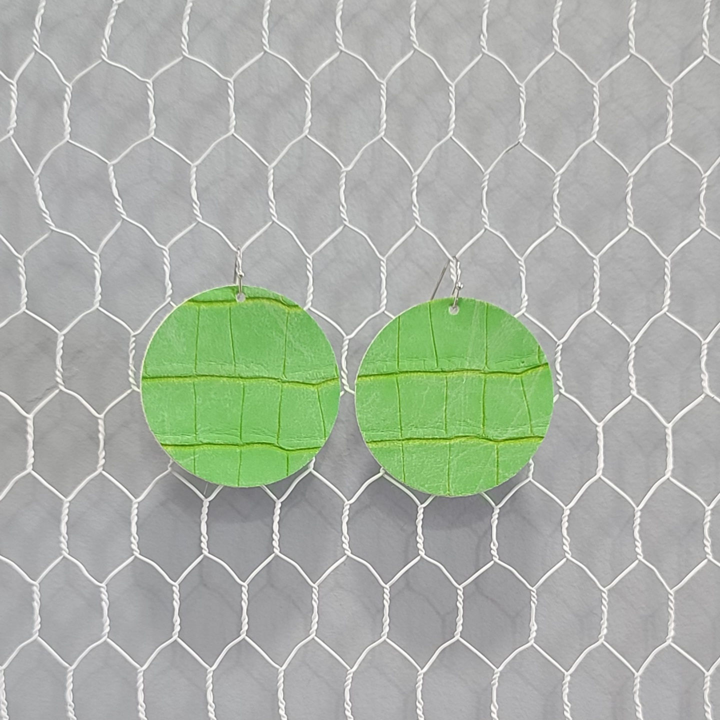 Handmade Faux Leather Earrings - Lime Green