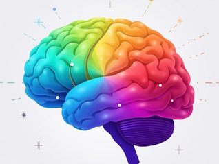 A multi coloured brain with sparks coming off