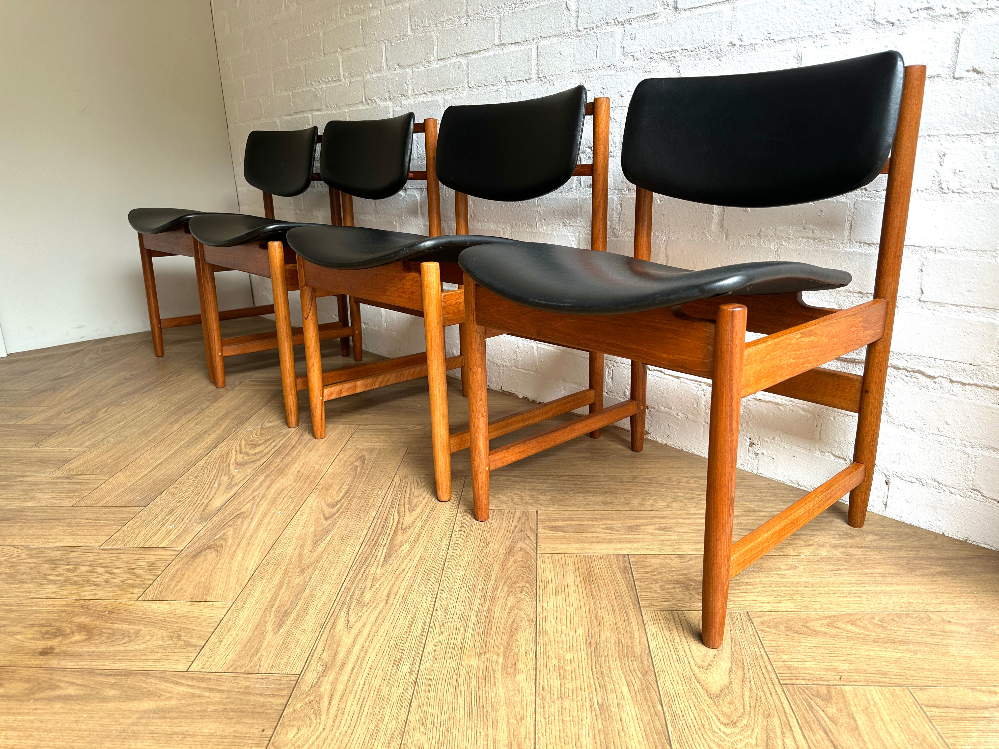 Danish Mid Century Teak Dining Chairs  Vintage Retro set of 4 floating 1960s