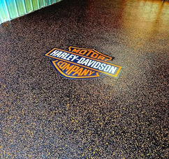 Harley Davidson Logo on epoxy flake floor