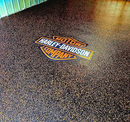 Harley Davidson Logo on epoxy flake floor