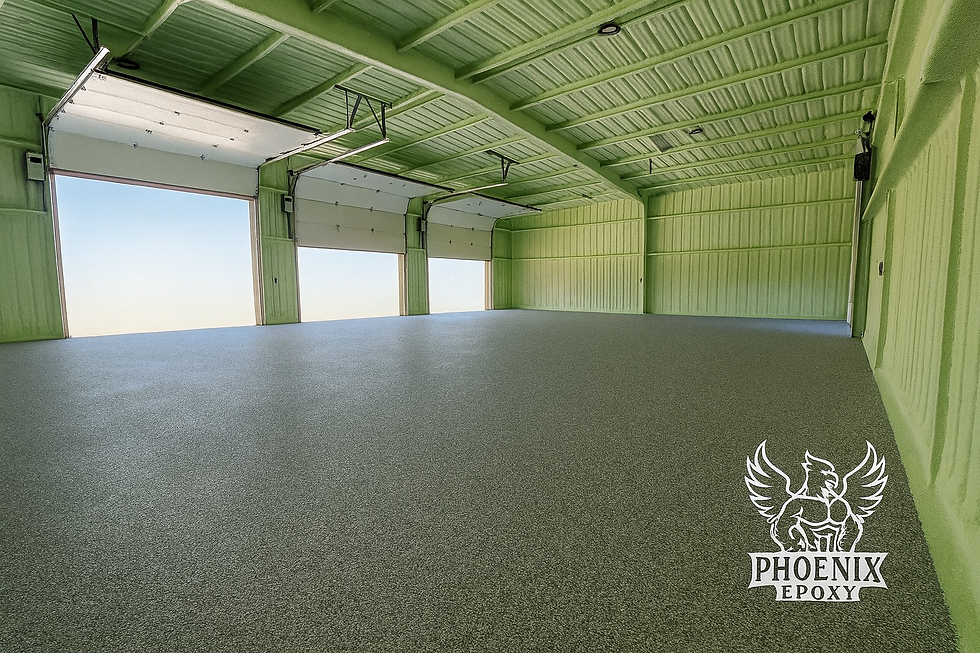 Commercial epoxy flake floor installed by Phoenix Epoxy outside of Abilene Tx