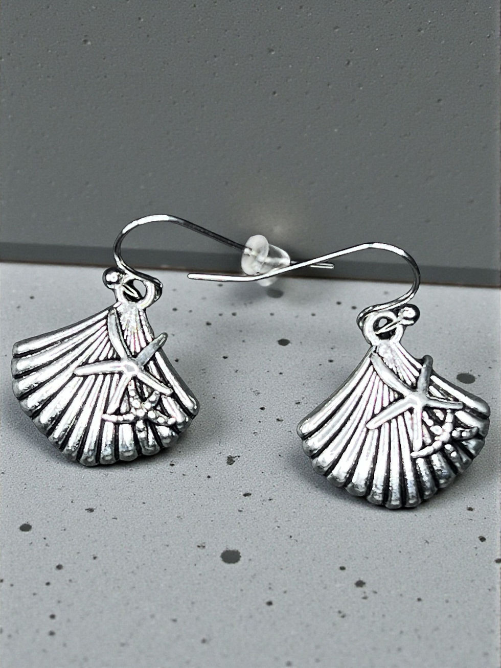 Sterling Silver Scallop Shell Dangle Earrings Nautical Ocean Beach Style