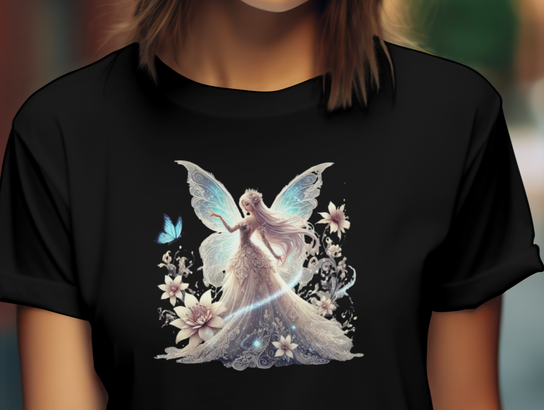 Title: "Enchanting Fairy Queen with Delicate Wings and Glowing Flowers Artwork"