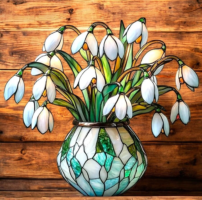"Acrylic Stained Glass Snowdrop Bouquet - 10in Floral Window Suncatcher Art"