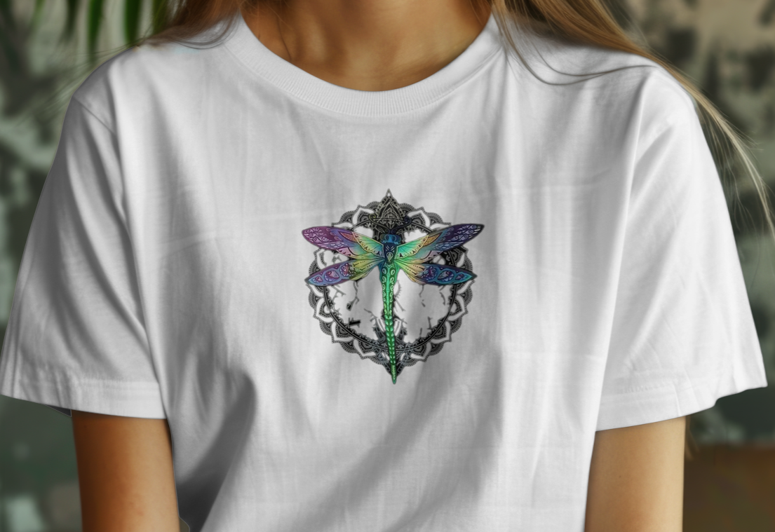 Mandala Dragonfly T-Shirt - Bohemian Nature-Inspired Design