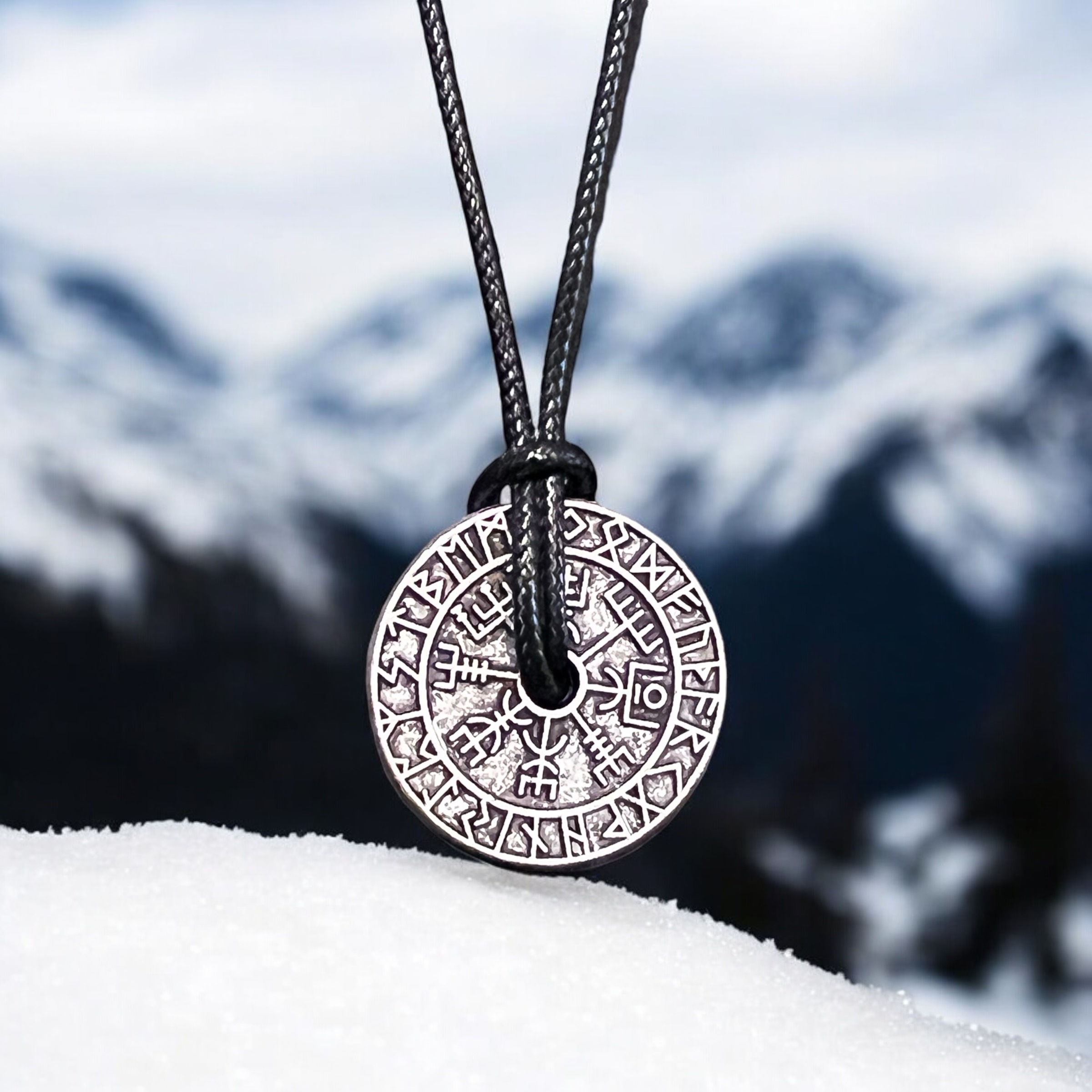 Nordic Vegvisir Pendant with Rune Circle Design