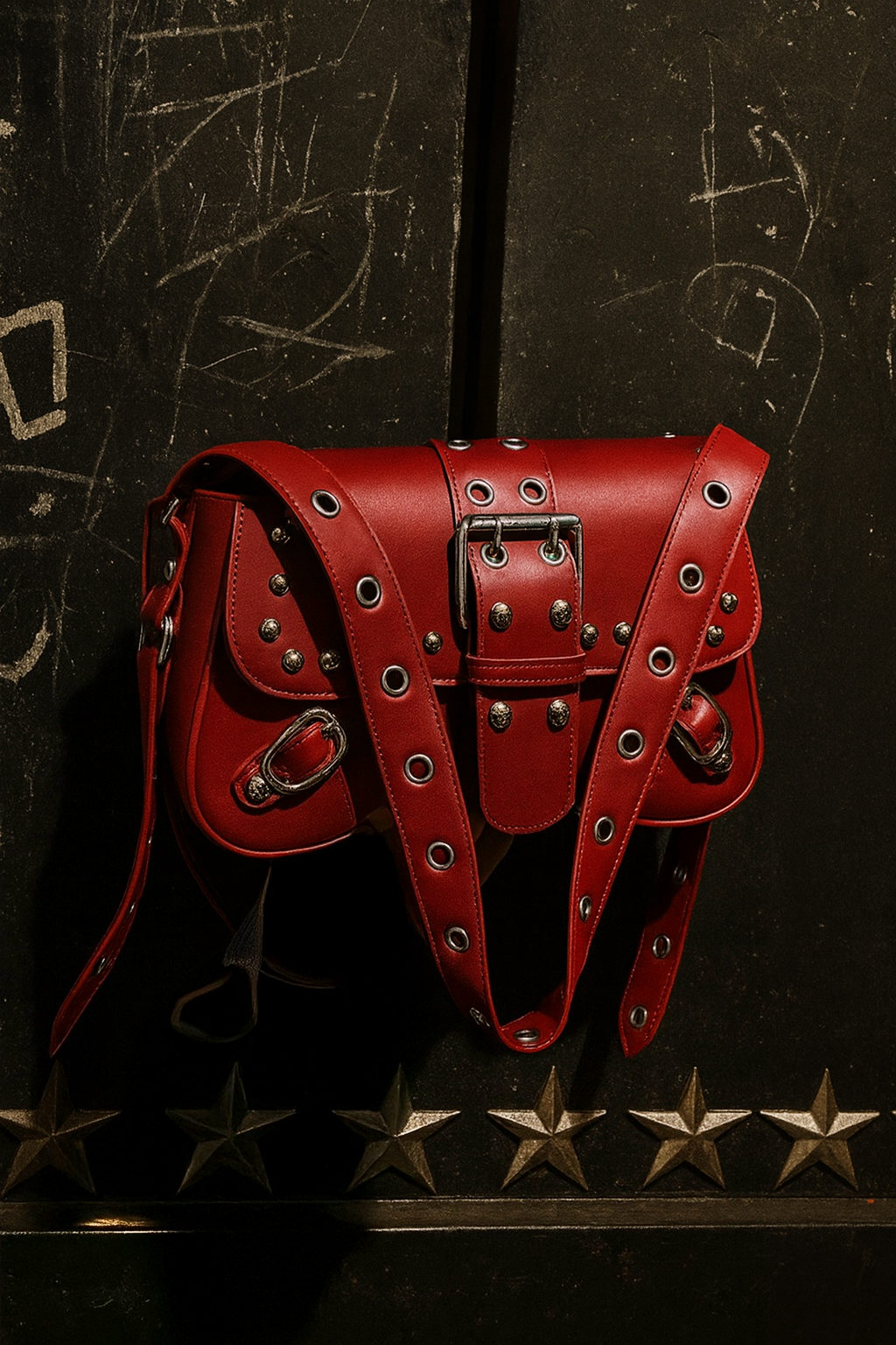 Punk Style Red Studded Shoulder Bag Alt Fashion Purse Gothic Handbag Gift