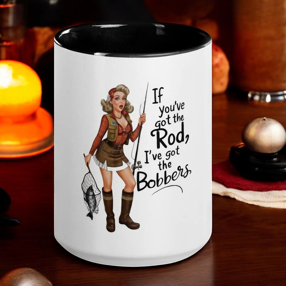 "Funny Fishing Mug - 'If You've Got the Rod, I've Got the Bobbers' Pin-Up Style Coffee Cup"