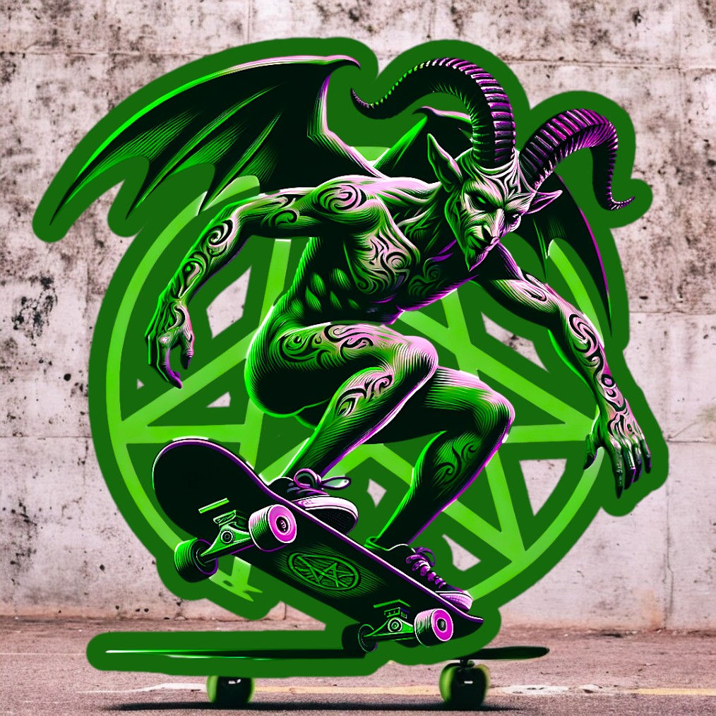 Skateboard Demon Sticker 4in | Horned Gothic BOPP Vinyl | Occult Decal