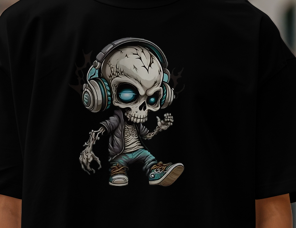 "Cool Skeleton with Headphones Art - Hip Hop Skull Character Digital Illustration"