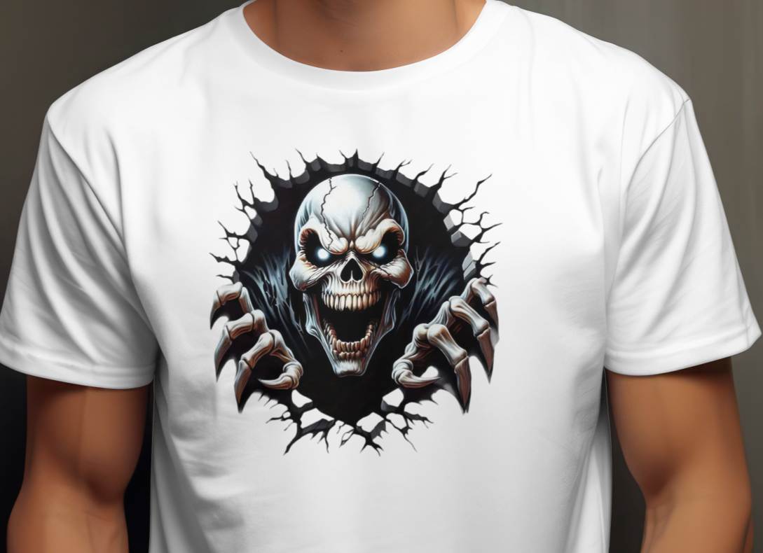 "Bursting Skull" Horror T-Shirt – Scary Skull Breaking Through Design