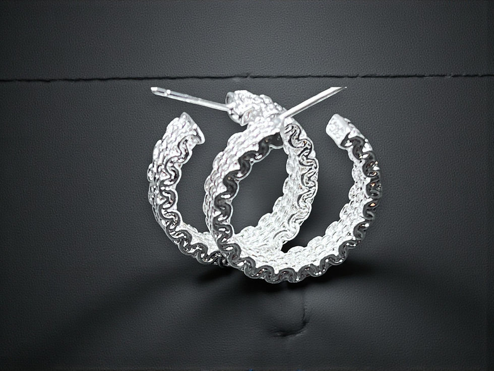 Sterling Silver Textured Scalloped Hoop Earrings Wavy Pattern 1”