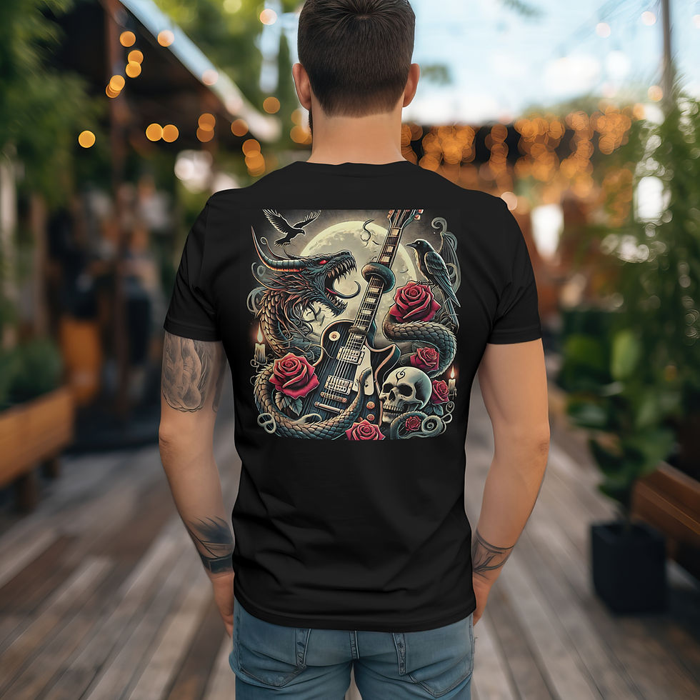 Gothic Skull and Guitar Rock T-Shirt