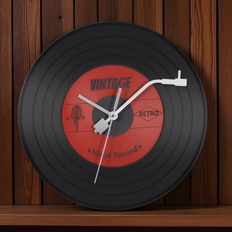 Vintage Vinyl Record Wall Clock Retro Music Decor Silent Quartz 12” Non-Ticking