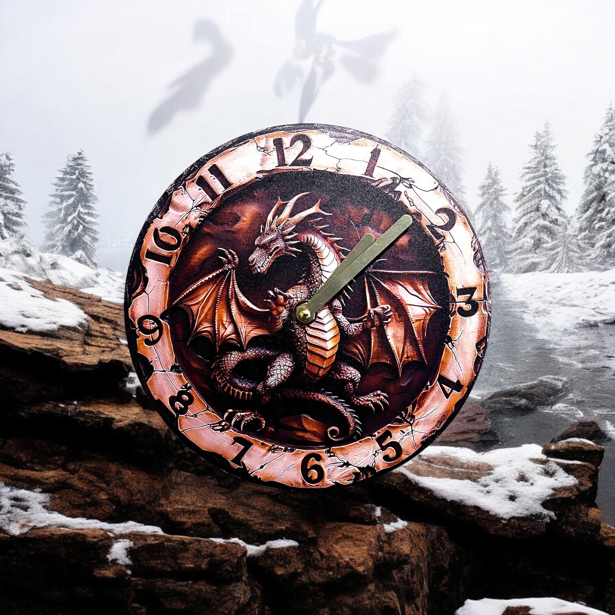 "Bronze Dragon Wall Clock with 3D Design - Fantasy Art Clock for Game Room and H | Fantasy Treats