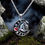 Thumbnail: Gothic Crescent Moon Gear Pendant Necklace with Red Gemstone Accent”
