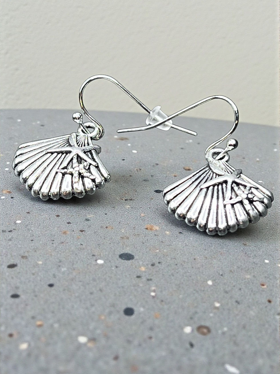 Sterling Silver Scallop Shell Dangle Earrings Nautical Ocean Beach Style