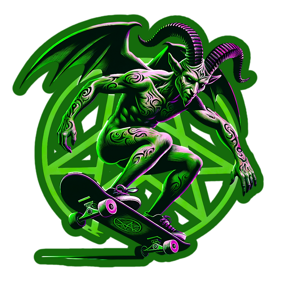 Skateboard Demon Sticker 4in | Horned Gothic BOPP Vinyl | Occult Decal