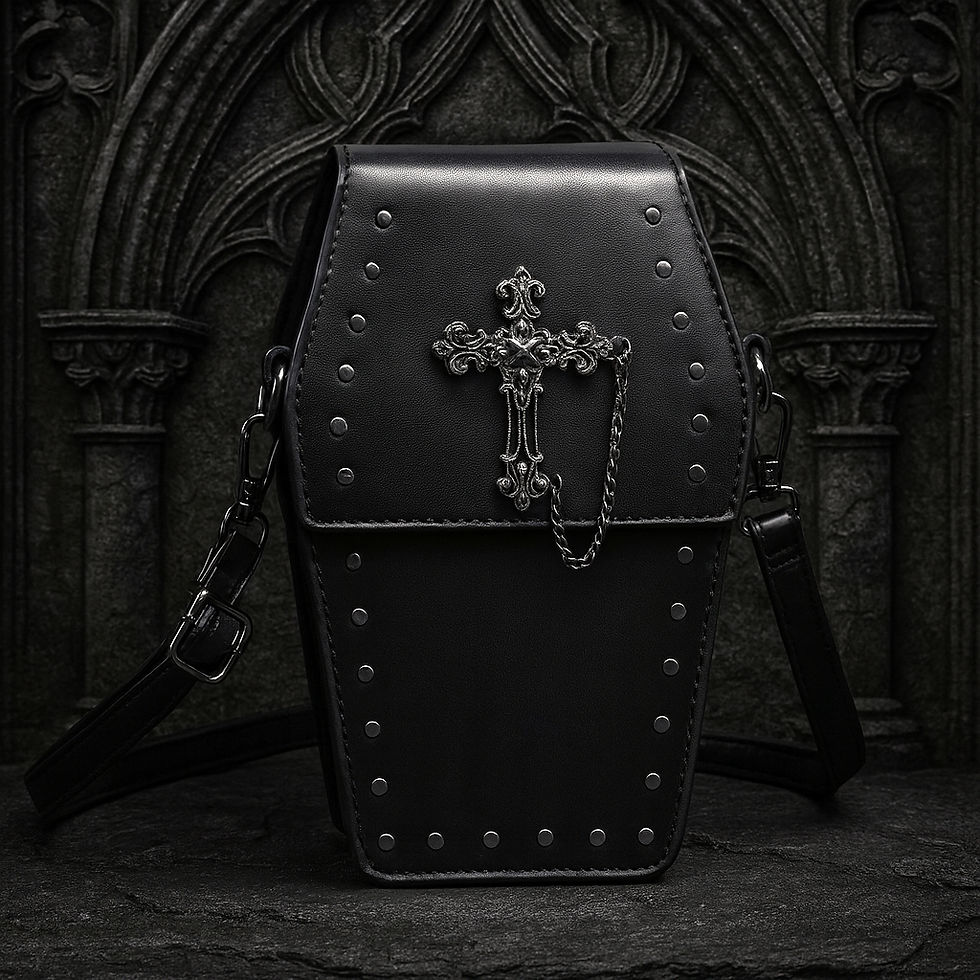 Gothic Coffin Crossbody Bag with Studs & Chain | Punk Rock Shoulder Purse
