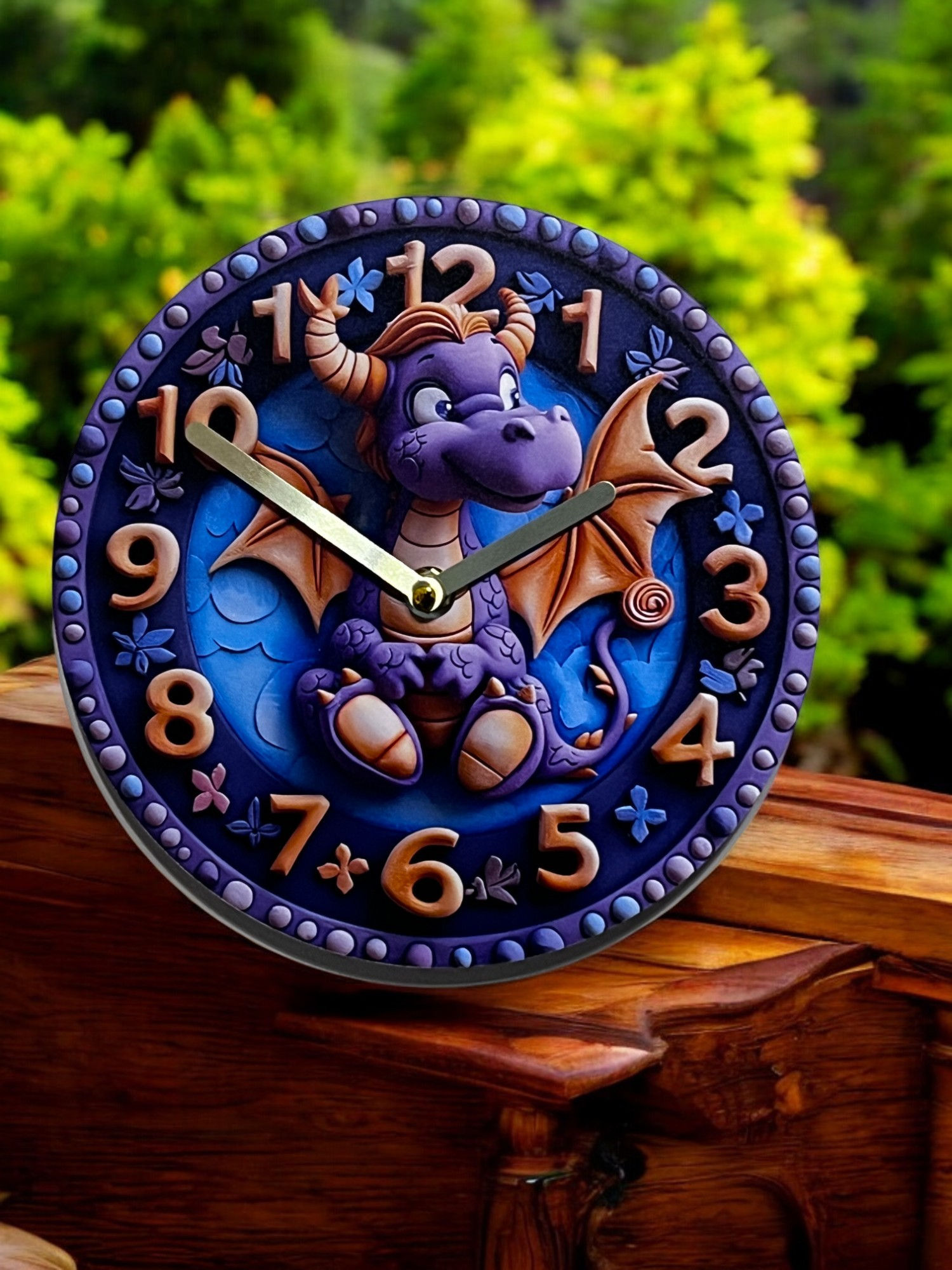 "12-Inch Cute Purple Dragon Clock - Whimsical Fantasy Wall Decor"