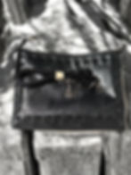 Gothic Black Studded Crossbody Purse Patchwork Sheepskin Clutch Bag 8.5x11