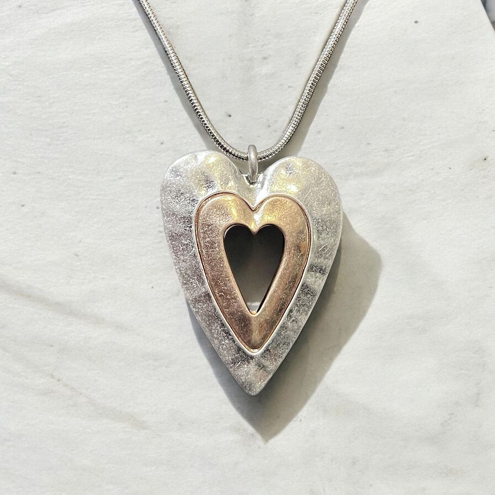 "Two-Tone Layered Heart Pendant Necklace"