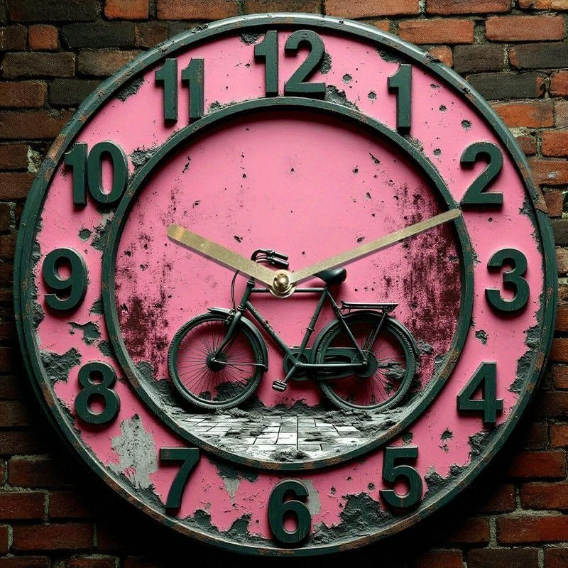 Punk Bicycle Wall Clock 8” Silent Vintage Bike Acrylic Artistic Urban Home Decor