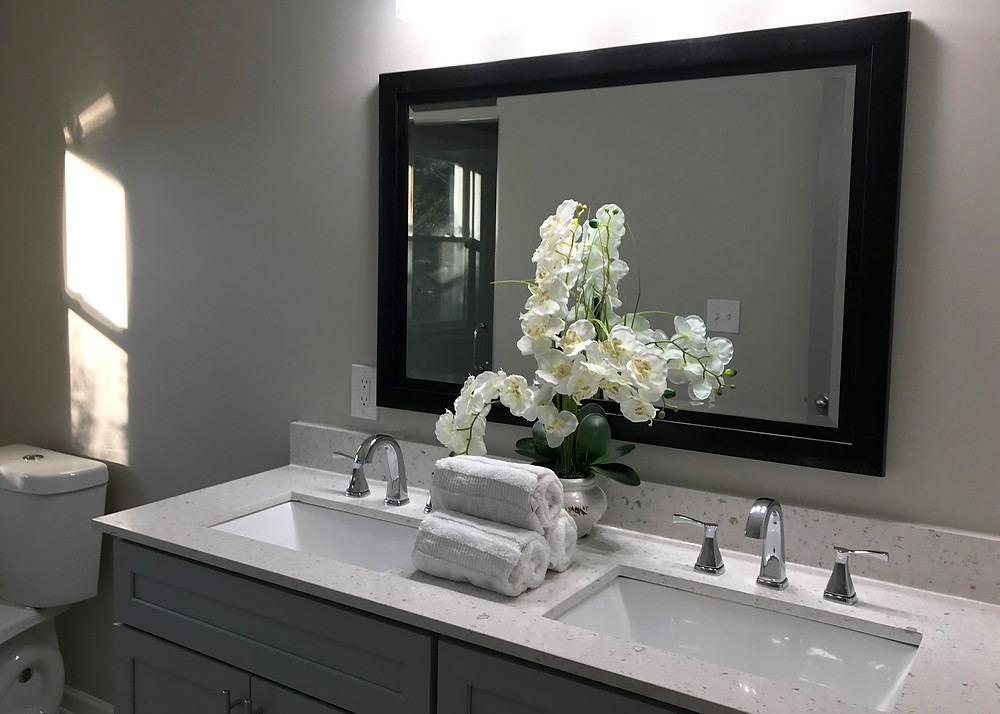 Use bright white towels rolled up for a spa look