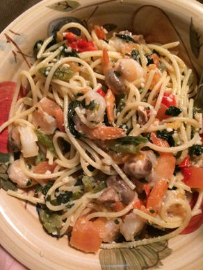 Cannabis Shrimp Mushroom Garlic Pepper Spinach Pasta