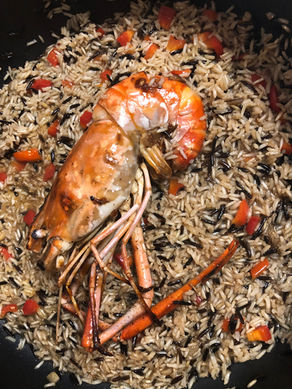 Cannabis Infused River Shrimp Over a Bed of Wild Rice